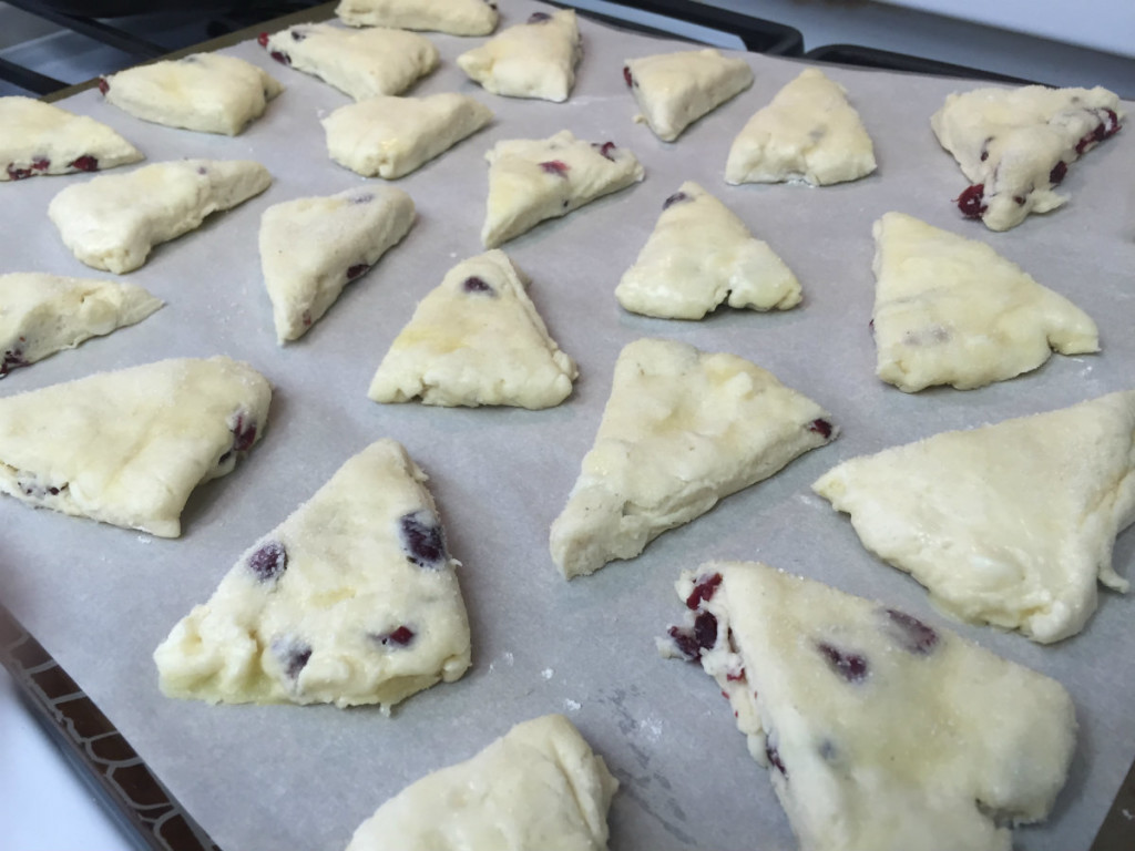 cranberry white chocolate cream scones on sheet